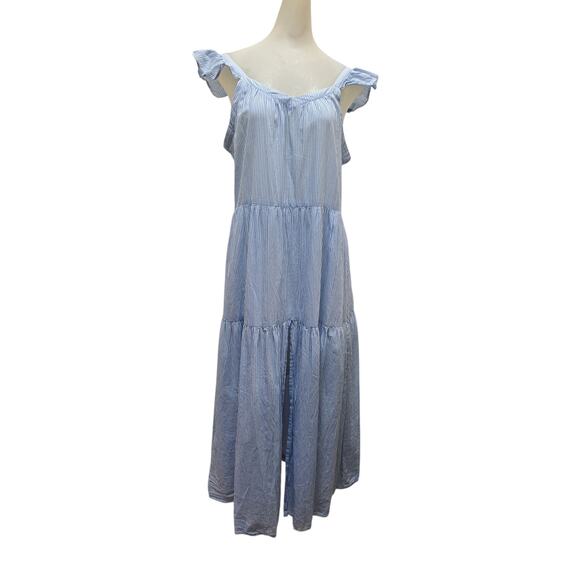 Inspiration Studio Women's Medium Maxi Dress Blue White Striped Sleeveless - Picture 1 of 9